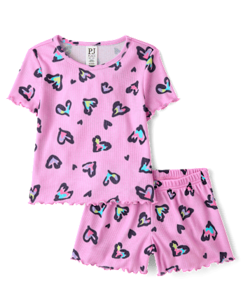 Girls Leopard Heart Lettuce Pajamas