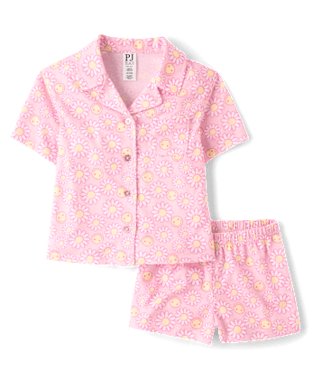 Girls Daisy Button Front Pajamas