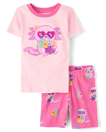 Girls Summer Axolotl Snug Fit Cotton Pajamas