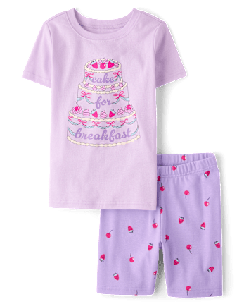 Girls Cake For Breakfast Snug Fit Cotton Pajamas