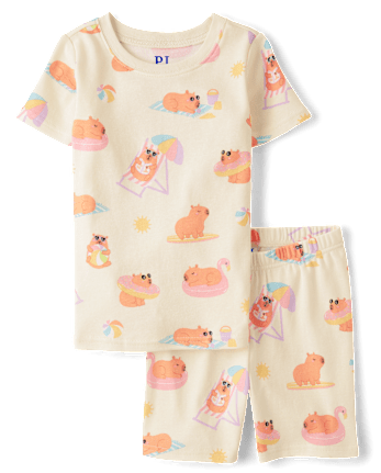Girls Summer Capybara Snug Fit Cotton Pajamas