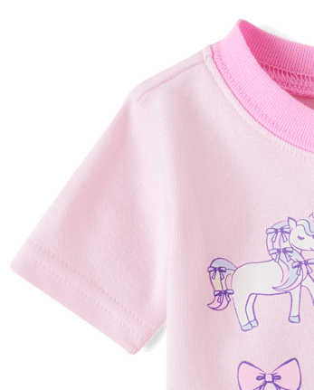 Pyjama en coton ajusté avec nœud licorne pour bébés et petites filles
