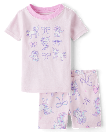 Baby And Toddler Girls Unicorn Bow Snug Fit Cotton Pajamas