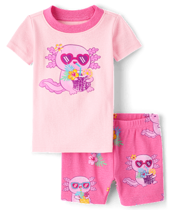 Baby And Toddler Girls Summer Axolotl Snug Fit Cotton Pajamas
