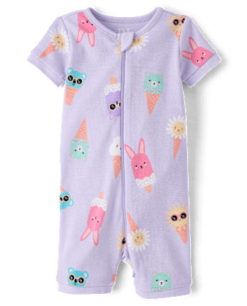 Baby And Toddler Girls Ice Cream Cone Snug Fit Cotton Cropped One Piece Pajamas