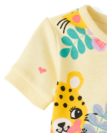 Baby And Toddler Girls Leopard Snug Fit Cotton Cropped One Piece Pajamas