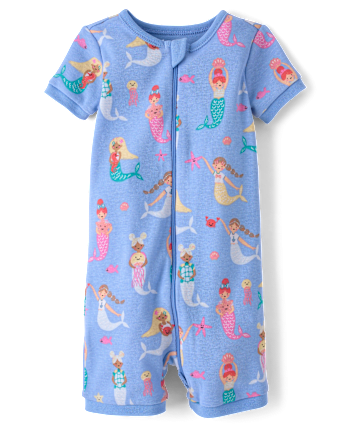 Baby And Toddler Girls Mermaid Snug Fit Cotton Cropped One Piece Pajamas