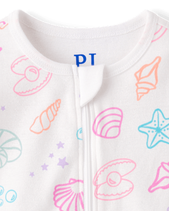 Pyjama une pièce en coton ajusté à motif coquillage pour bébés et petites filles