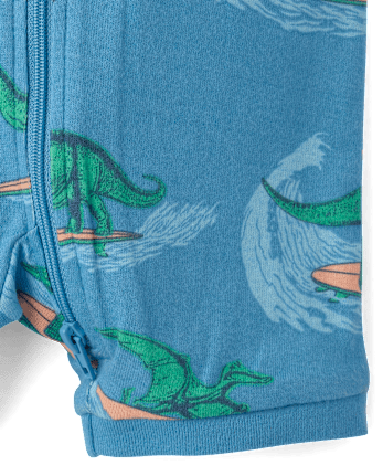 Baby And Toddler Boys Surfing Dino Snug Fit Cotton Cropped One Piece Pajamas