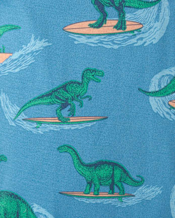Baby And Toddler Boys Surfing Dino Snug Fit Cotton Cropped One Piece Pajamas