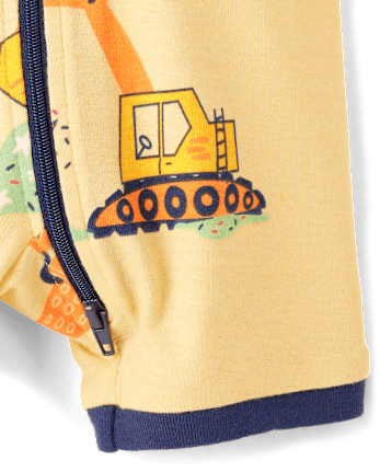 Baby And Toddler Boys Construction Vehicle Snug Fit Cotton Cropped One Piece Pajamas