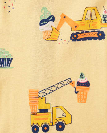 Baby And Toddler Boys Construction Vehicle Snug Fit Cotton Cropped One Piece Pajamas