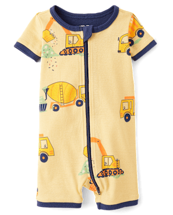 Baby And Toddler Boys Construction Vehicle Snug Fit Cotton Cropped One Piece Pajamas