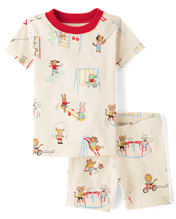 Baby And Toddler Short Sleeve Animal Playground Snug Fit Cotton Pajamas
