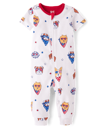 Baby And Toddler Americana Dogs Snug Fit Cotton One Piece Pajamas