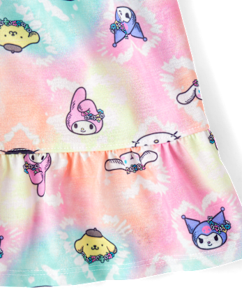 Girls Hello Kitty® And Friends Rainbow Tie Dye Ruffle Pajamas