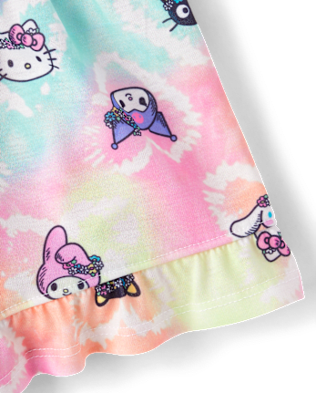 Girls Hello KittyÂ® And Friends Rainbow Tie Dye Ruffle Pajamas