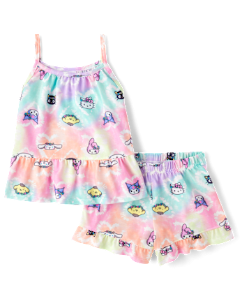 Girls Hello Kitty® And Friends Rainbow Tie Dye Ruffle Pajamas