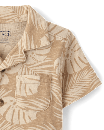Baby And Toddler Boys Tropical Leaf Knit Button Up Shirt