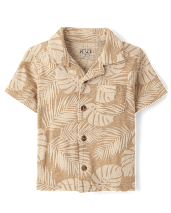 Baby And Toddler Boys Tropical Leaf Knit Button Up Shirt