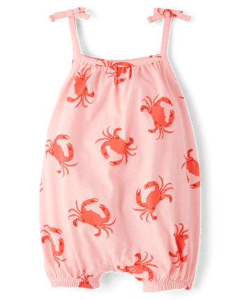 Baby Girls Crab Tie Shoulder Romper