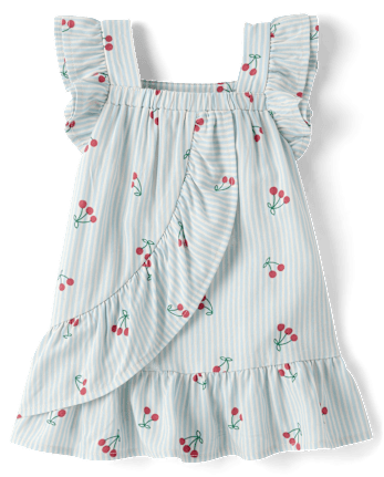 Baby Girls Striped Cherry Ruffle Dress