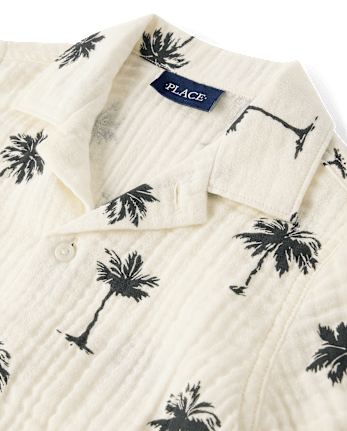 Boys Palm Tree Gauze Button Up Shirt