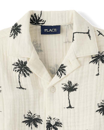 Boys Palm Tree Gauze Button Up Shirt