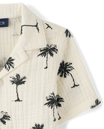 Boys Palm Tree Gauze Button Up Shirt