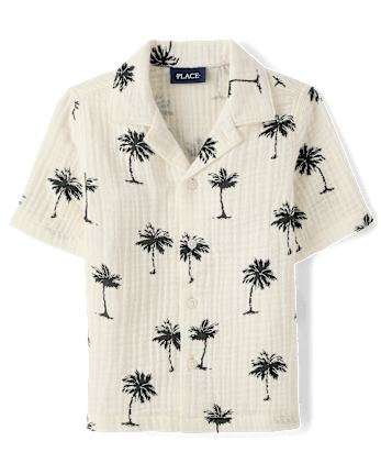 Boys Palm Tree Gauze Button Up Shirt