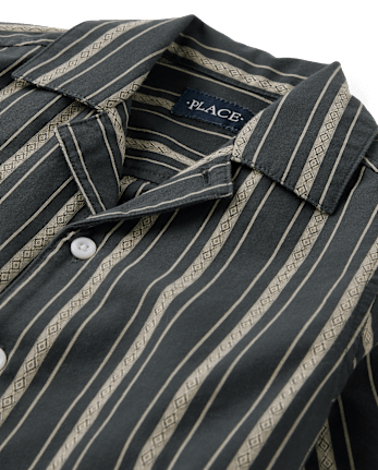 Boys Embroidered Textured Button Up Shirt