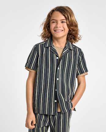 Chemise boutonnée texturée brodée pour garçon