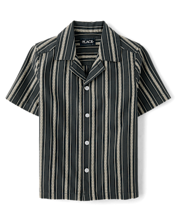 Boys Embroidered Textured Button Up Shirt