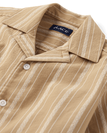 Boys Embroidered Textured Button Up Shirt