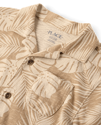 Chemise boutonnée en maille à motif de feuilles tropicales pour garçon