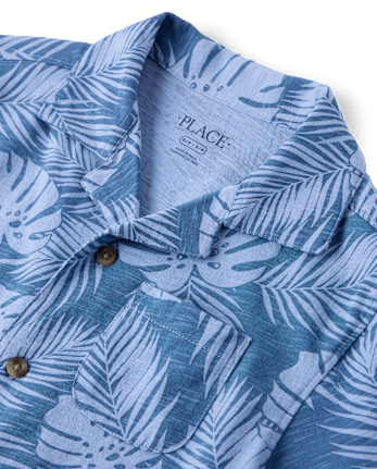 Chemise boutonnée en maille à motif de feuilles tropicales pour garçon