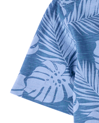 Boys Tropical Leaf Knit Button Up Shirt