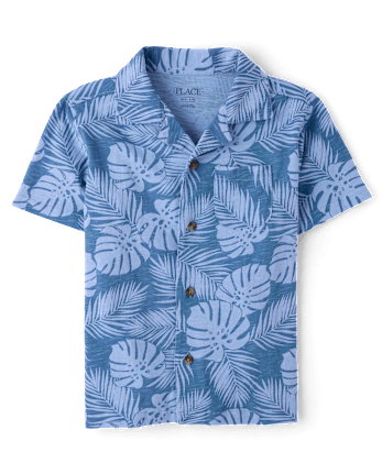 Chemise boutonnée en maille à motif de feuilles tropicales pour garçon