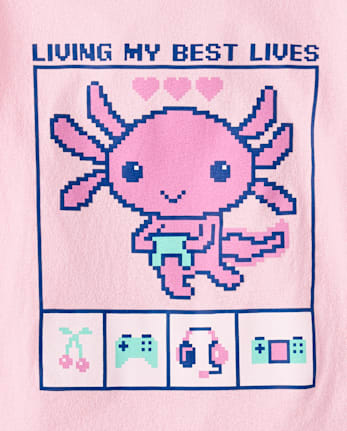 T-shirt graphique pour filles représentant un axolotl (jeu vidéo)
