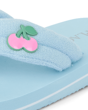 Girls Cherry Stud Terry Cloth Flip Flops