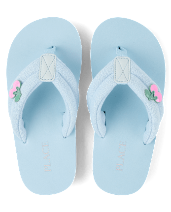 Girls Cherry Stud Terry Cloth Flip Flops