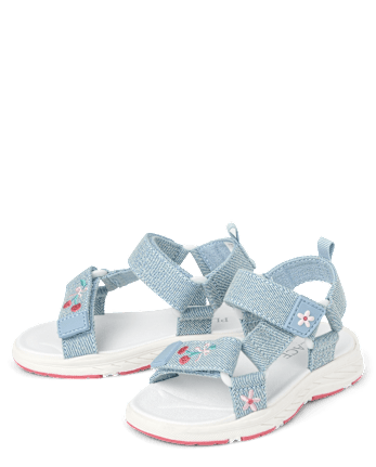 Toddler Girls Embroidered Denim Webbed Sandals