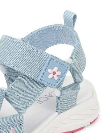 Toddler Girls Embroidered Denim Webbed Sandals