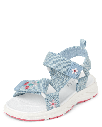 Toddler Girls Embroidered Denim Webbed Sandals