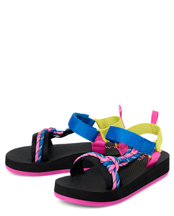 Sandales à plateforme en cordon tressé bicolores pour filles