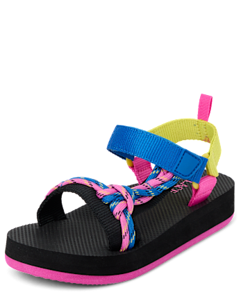 Sandales à plateforme en cordon tressé bicolores pour filles