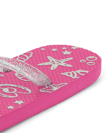 Girls Holographic Seashell Flip Flops