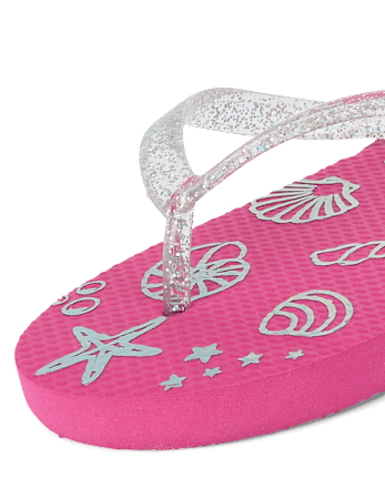 Girls Holographic Seashell Flip Flops