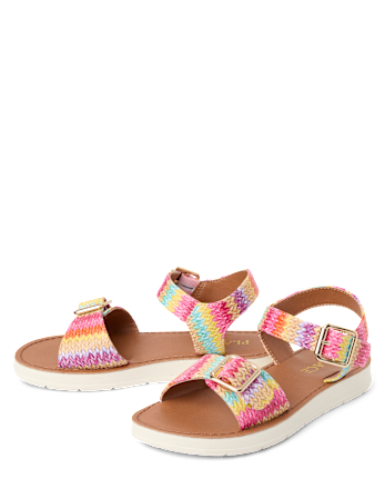 Girls Raffia Buckle Sandals