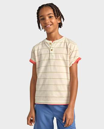 T-shirt Henley rayé texturé pour garçon